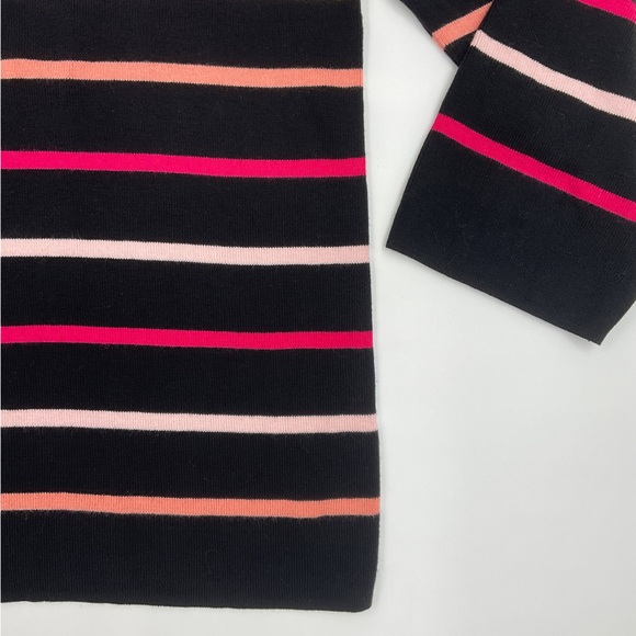 Talbots NWOT Striped Boat Neck Cotton Sweater Black Pink Button Back Detail XLP - Picture 12 of 16